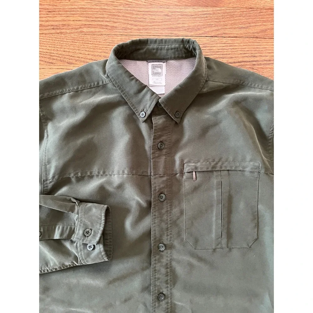 The North Face Mens Olive Green Modal Blend Hiking Shirt ACCX Large Long Sleeve